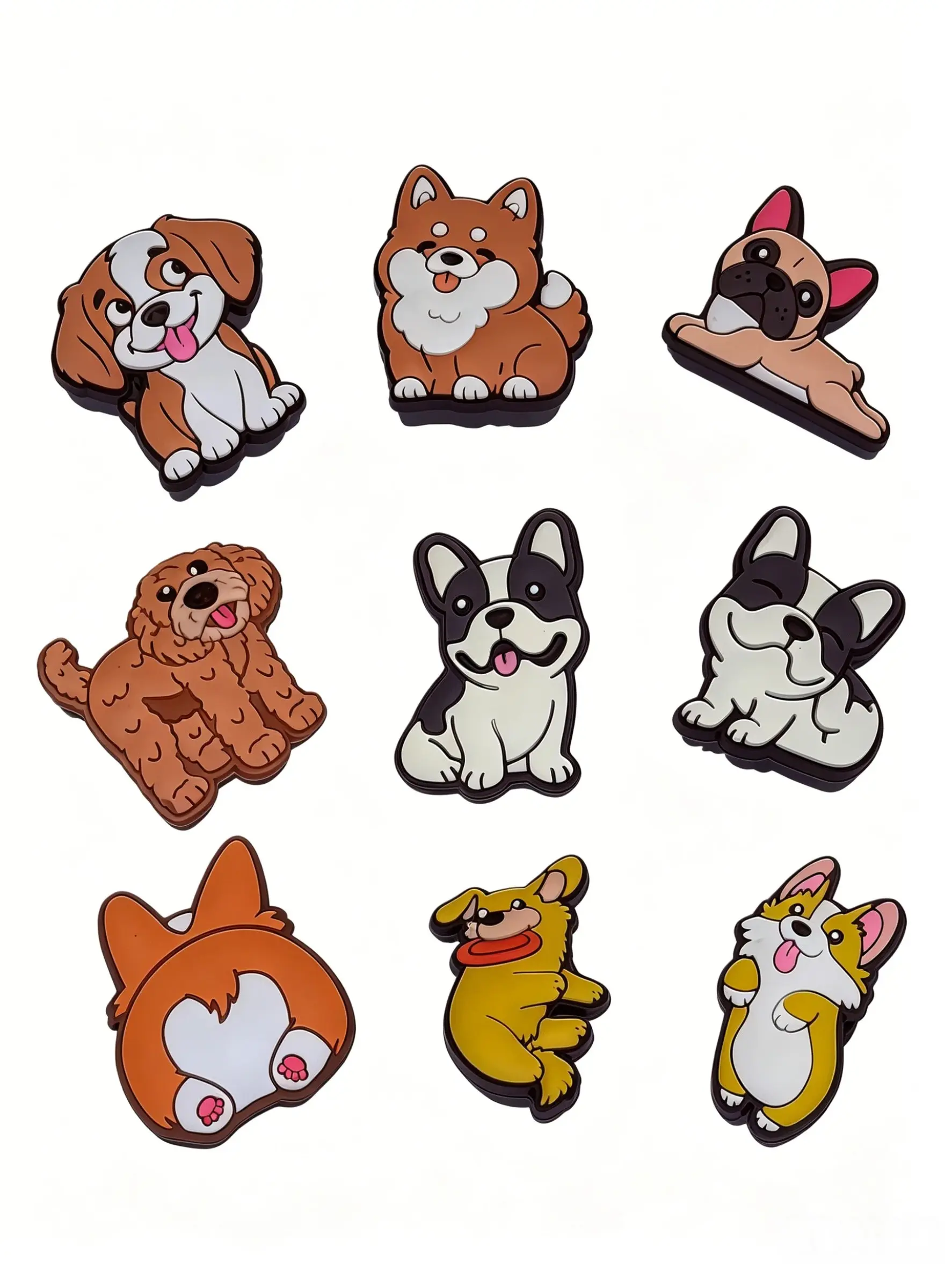 9pcs Animal Dog Shoe Accessories, DIY Holey Shoes Button Sandals Decor, Shoe Charms Suitable for Children and Adults, Cartoon Pattern, All Seasons, Cute Shoe Decorations