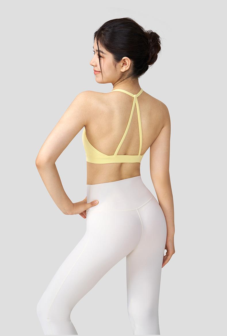 Sexy Halter Neck Yoga Bra With Triangle Back, Thin Straps, Push-Up And Support, High-Intensity Sports Bra, Yoga Vest