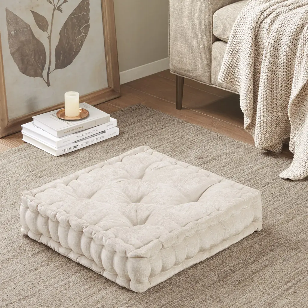 ARCH Poly Chenille Square Floor Pillow Cushion, 20x20 Inch, Ivory, Soft Plush Seating for Living Room, Bedroom, Dorm, Reading Nook, Floor Seating, Meditation, Kids Playroom, Machine Washable, Single Pack, Home Furniture and Household Product Search