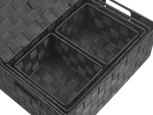 Storage Bins Baskets for Organizing with Lids, Storage Baskets for Shelves Stackable Woven Basket, Gift Small Basket Storage Cubes, Decorative Wicker Basket with Built-in Handles (5 Pack, Black)