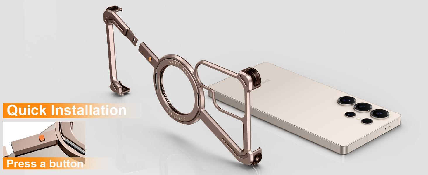 Oatsbasf Metal Frameless Phone Case for Samsung Galaxy S25 S24 Ultra with Stand 360° Rotation Magsafe Bumper Protective Cover