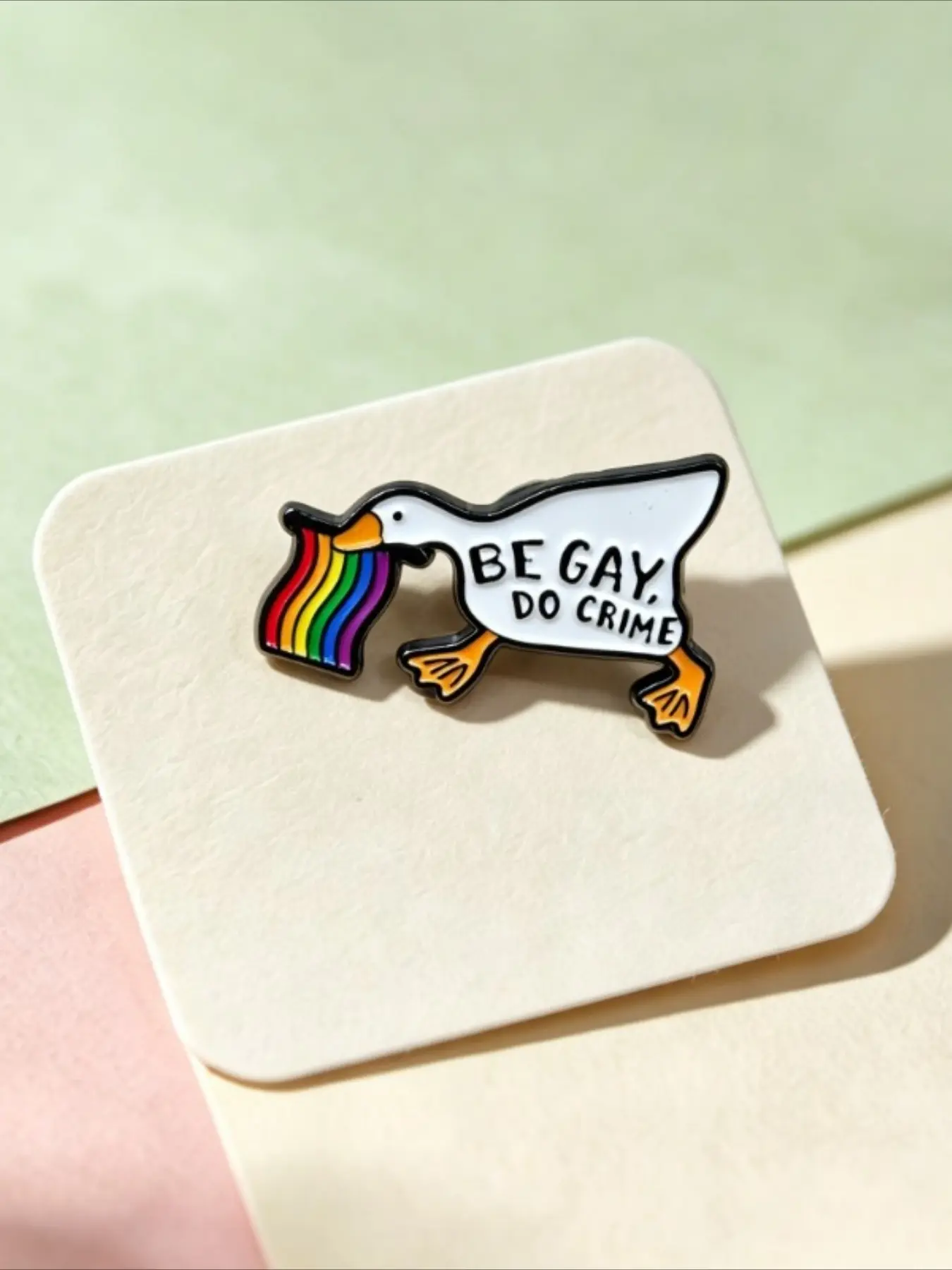 Pride Rainbow Flag White Goose Enamel Lapel Pin, Funny Cartoon Animal LGBTQ Pride Month Badge for Jacket Backpack Hat, Gift for Pride Supporters