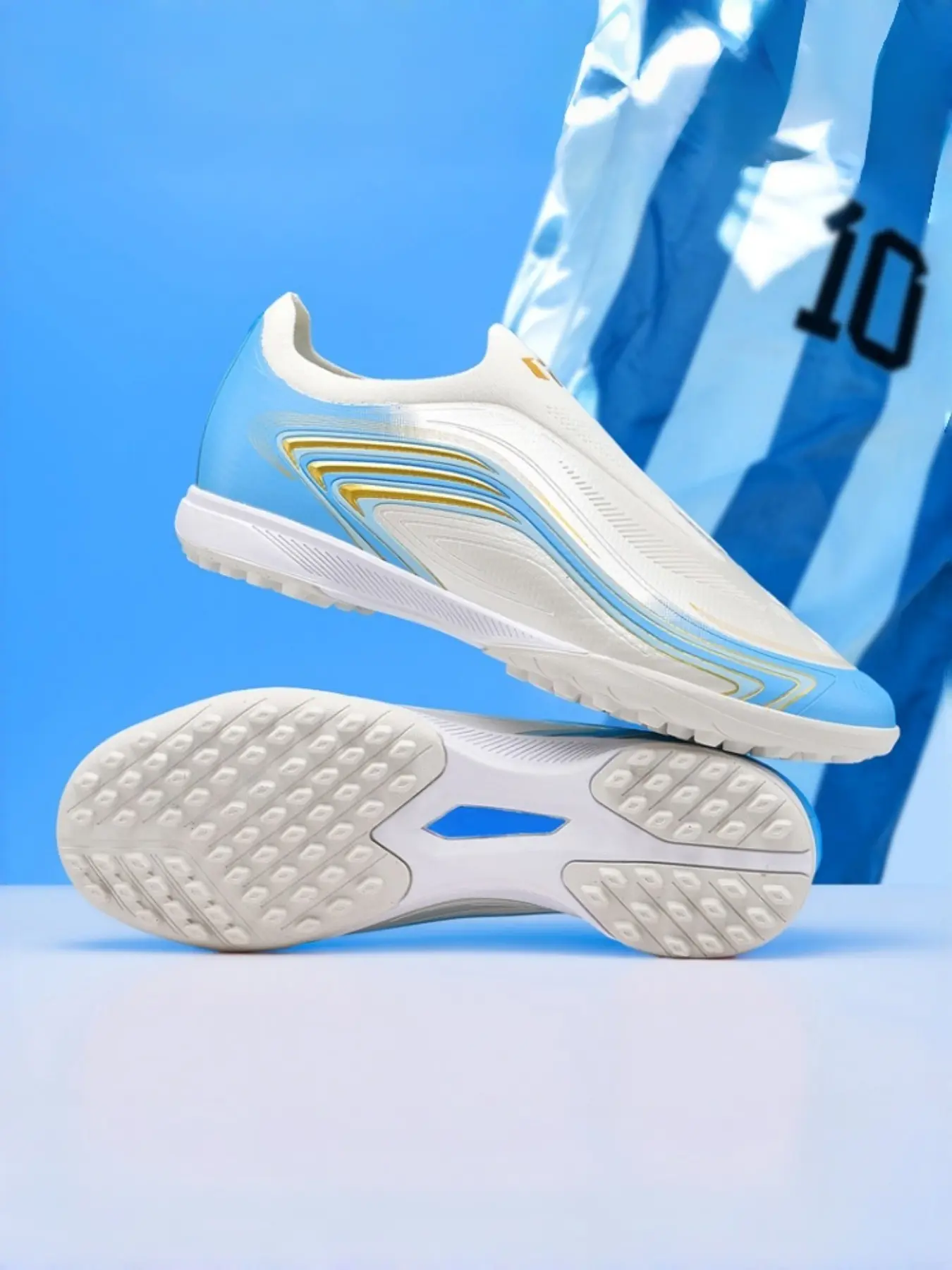 Men's and Teen Football Shoes, Training Soccer Boots, Dynamic Stripes, Professional Outdoor Training, High Grip Fg/ag Mixed Studs, Gradient Color, No Laces, Anti-Collision Sole