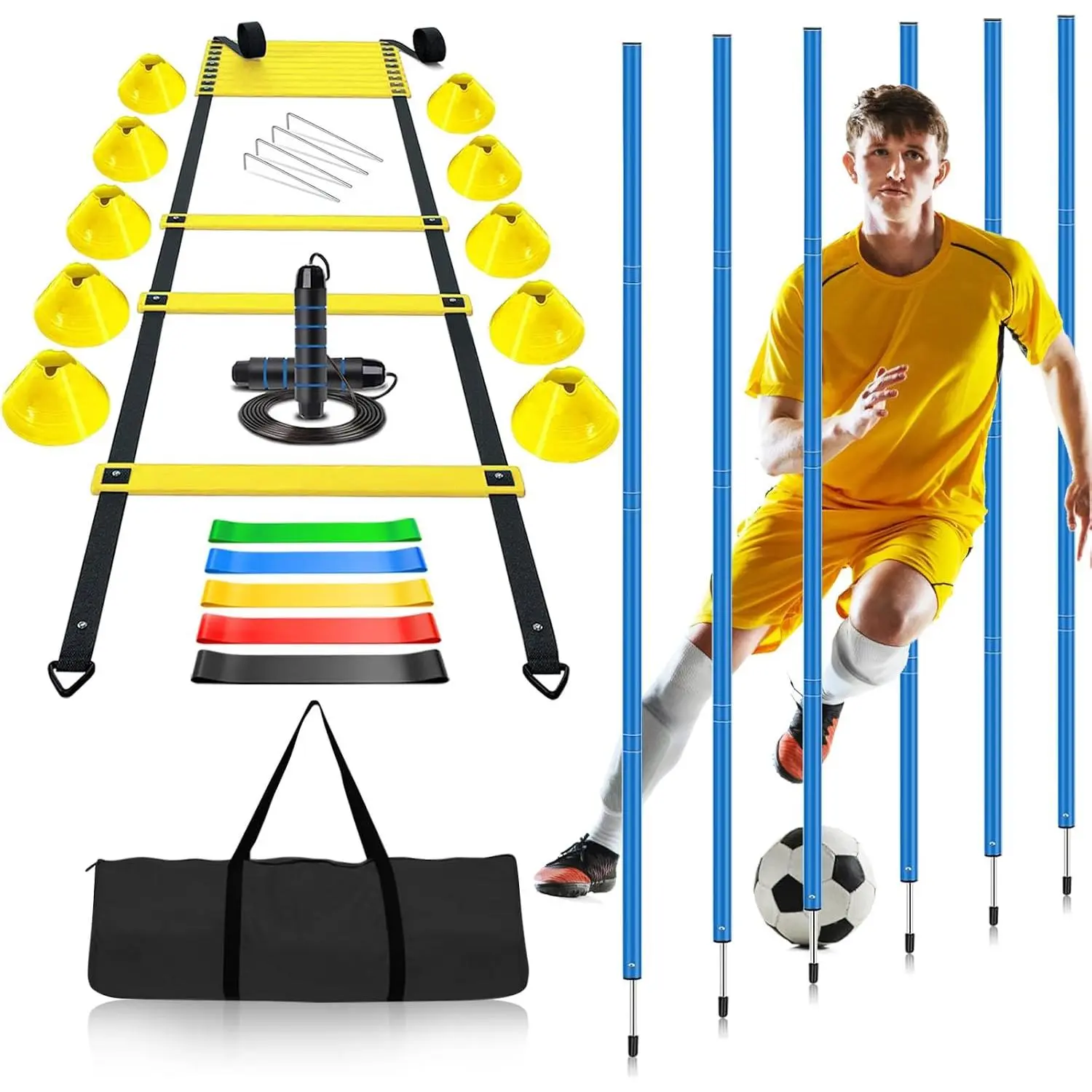 Soccer Agility  Poles Equipment |Adjustable Soccer Equipment for  Includes 6 Flexible Agility Poles