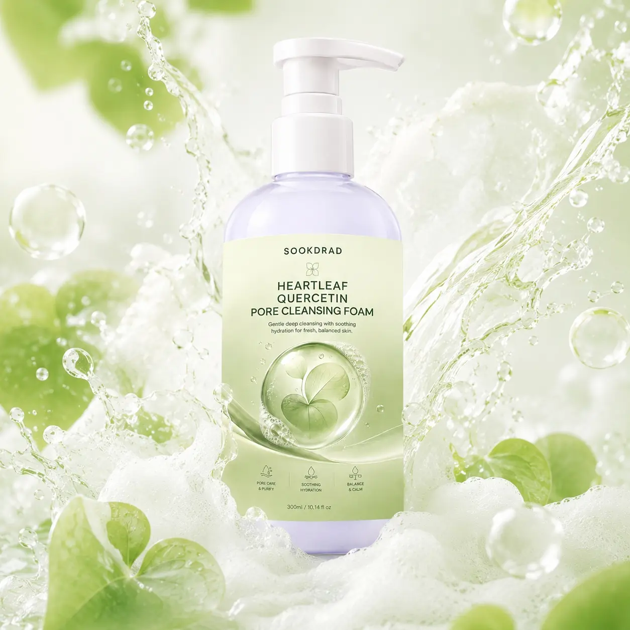 Heartleaf Quercetin Pore Cleansing Foam, gentle deep cleansing, soothing hydration, pore care, purify, balance, calm, face, all skin types, 10.14fl oz, 300ml