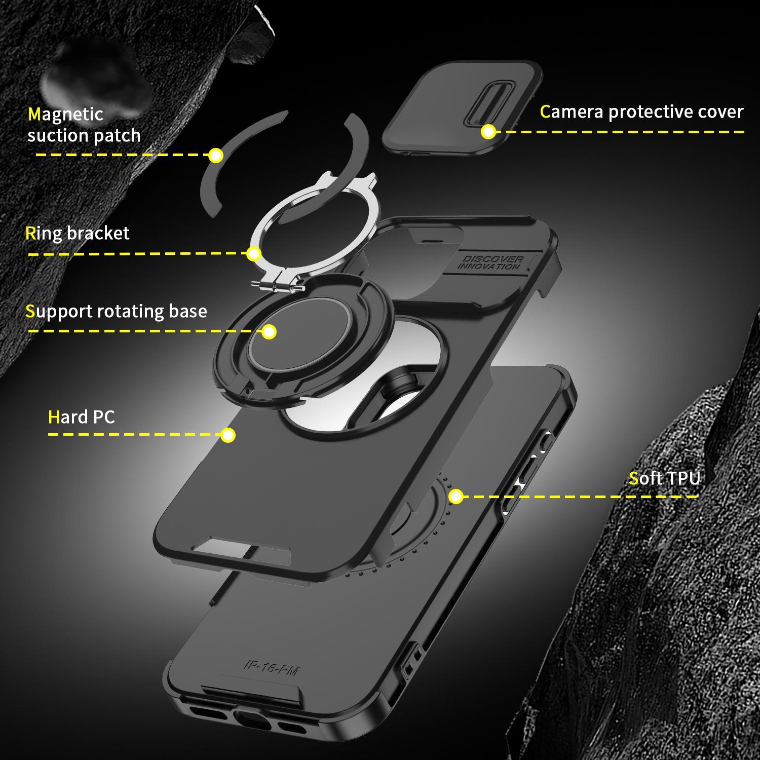 Shockproof Phone Case with Sliding Camera Cover, 360 Rotating Ring Kickstand Stand Phone Case, Phone Accessories for iPhone 17 16 15 14 13 12 Pro Max Plus Air, Casing Military Grade Anti-Drop Magnetic  Multi-function Outdoor Sports Swimming phone case