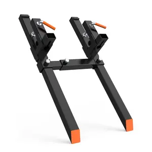 Heavy Duty Clamp-On Pallet Forks for Tractor Bucket Loader – 2000/4000lbs Capacity, 60" & 43" Adjustable Stabilizer Bar, Quick Attach Fork Attachment, Skid Steer Material Handling