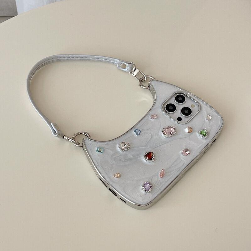 [Free !ship] ( Hand Lanyard ) Glitter Bling Diamond & Heart Sparkle Case for iPhone 17 Pro Max 16 15 14 13 Pro Max for Women Girls Crystal Wristband Bracelet Shockproof Cute Pretty Love Luxurious 3D Rhinestone Decorate Silicone Soft Shell Back Cover