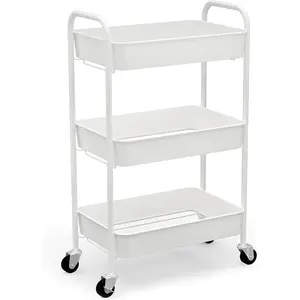 Three-Tier Metal Storage Shelf - Mobile Multi-Functional Kitchen Cart with Wheels