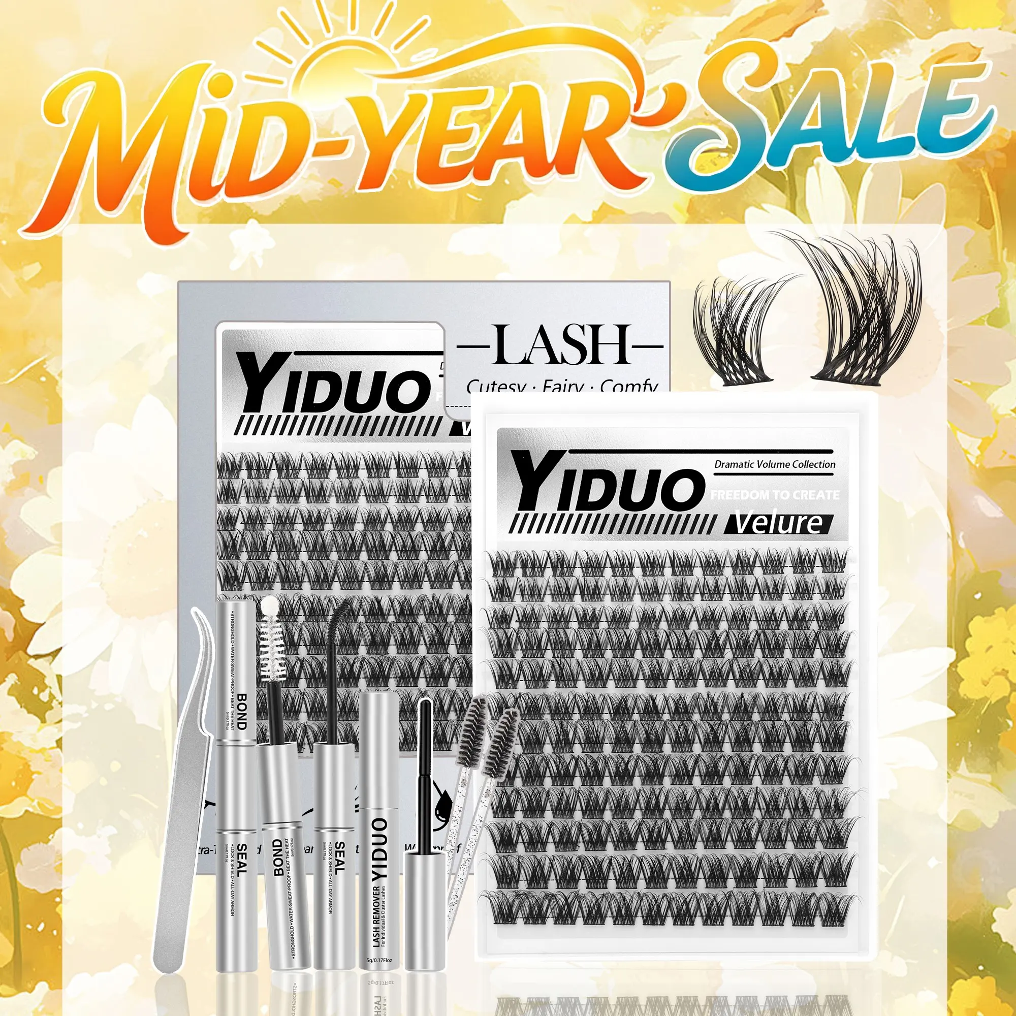 YIDUO Spider Lash Cluster Kit, D-Curl Breeze Lash Extensions 10-16mm, False Eyelashes Set, DIY Individual Lashes Set with Lash Bond & Seal, Tweezers, Remover and Eyelash Brush, Eyelashes Extensions