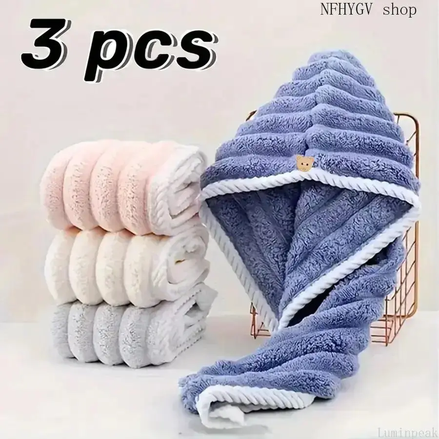 Microfiber Hair Towel Wrap Set Of 3, Quick Dry Super Absorbent Anti-Frizz Hair Turban, Soft Lightweight Bath Accessory For Men And Women With Long Curly Hair, Perfect For Gym, Travel And Daily Use