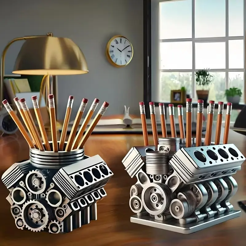V8 engine model car pen holder -3D printed car desktop organizer, a unique gift for car enthusiasts, mechanics and engineers, Desk Accessories (realistic mini engine design)