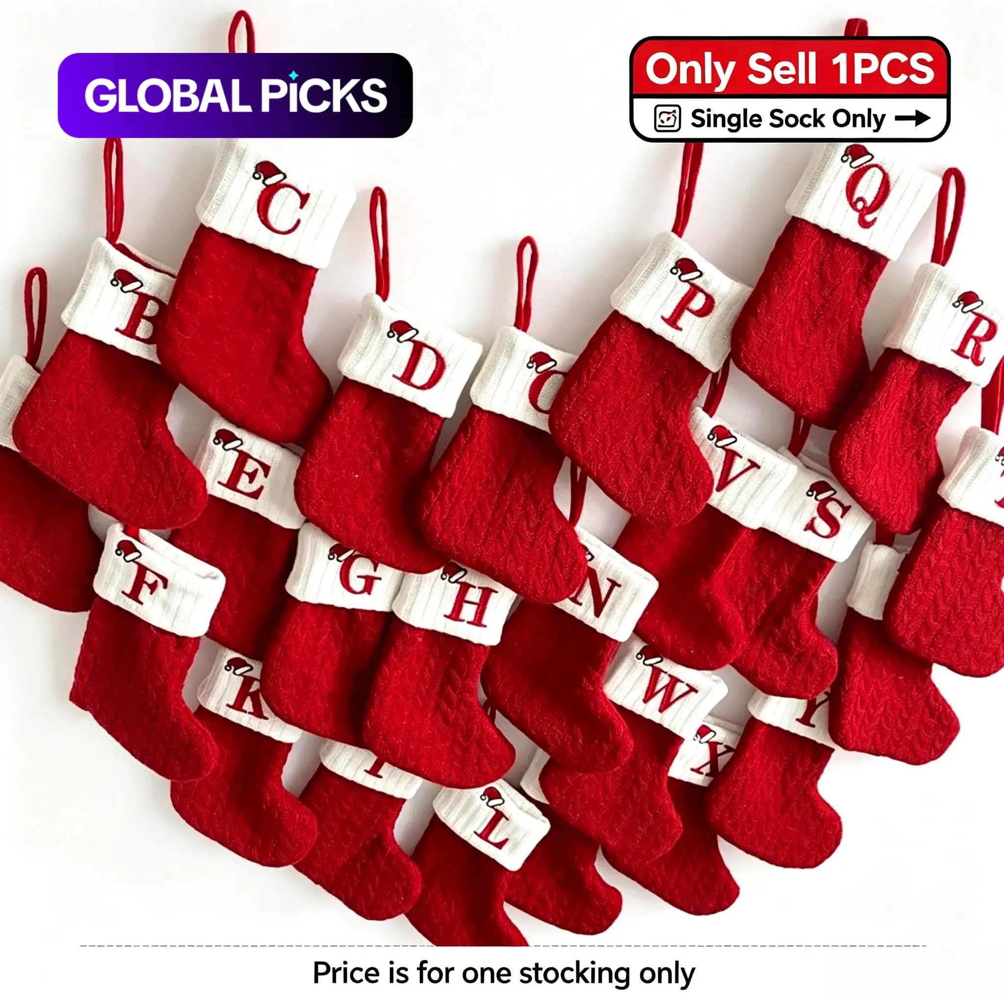 Personalized Initial Lucky Red Knitted Christmas Stockings, 26 English Letters Christmas Hanging Stockings, Suitable for Fireplace Hanging, Home Decoration, Party Decoration, and Daily Gift-giving Christmas Party Supplies, Festive Home Decoration