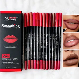 Long-Lasting Matte Lip Liner Set, 12 pcs Waterproof Easy-Coloring Lip Liners, Makeup Accessories for Girls and Women, All-Occasion Lip Makeup
