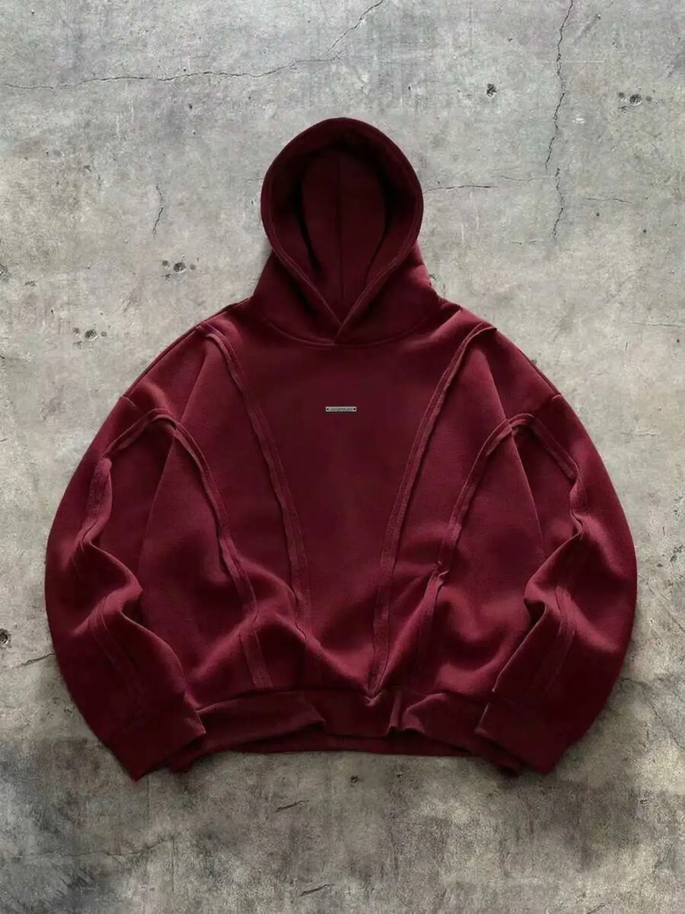 Men's Y2K Raw Seam Hoodie, Oversized Drop Shoulder Cropped Hooded Sweatshirt, Streetwear Solid Color Pullover Hoodie, Casual Versatile Long Sleeve Hoodie for Autumn Winter, Essential Men Wardrobe