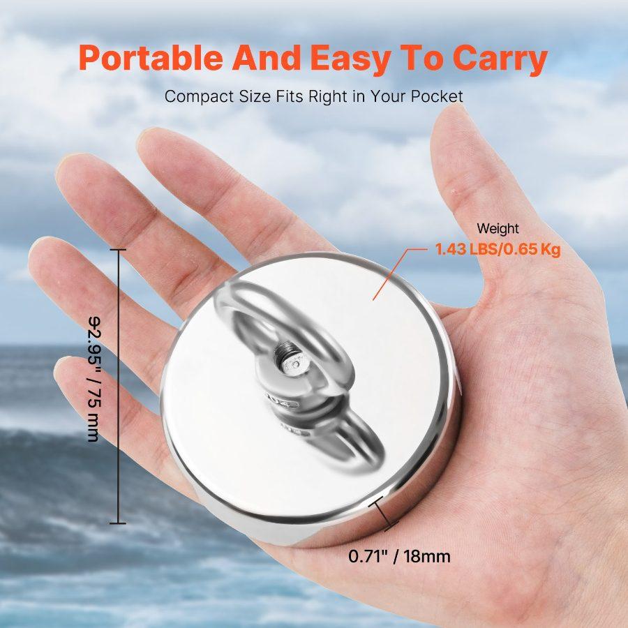 VEVOR Fishing Magnet, 700 LBS/318 Kg Pulling Force Super Strong Neodymium Fishing Magnet, Rare Earth Magnet with Handle Diameter 2.36 in/60 mm for Retrieving in River, Magnetic Fishing, Heavy Hanging VEVOR Fishing Magnet, 700 LBS/318 Kg Pulling Force Super Strong Neodymium Fishing Magnet, Rare Earth Magnet with Handle Diameter 2.36 in/60 mm for Retrieving in River, Magnetic Fishing, Heavy Hanging
