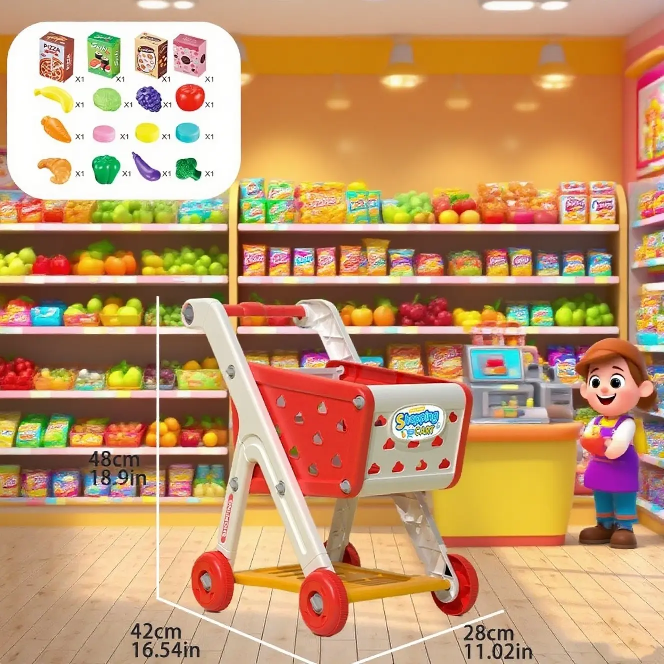 1 Set Fun Shopping Cart Toy, Creative Baby Push Car Educational Toy for Children Gift