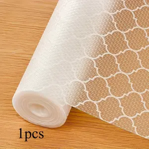 One roll of kitchen cabinet drawer liner—transparent four-leaf clover pattern, suitable for refrigerators, cabinets, dressers, and kitchen storage shelves. These liners are easy to cut to size.