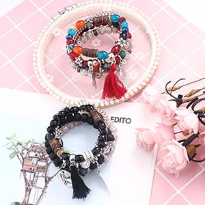 LOYALLOOK 8 Sets Bohemian Stackable Bead Bracelets for Women Stretch Multilayered Boho Stackable Bracelets Stack Beads Multicolor Beaded Strand Bangle Charm Bracelets Boho Tassel Bracelet Set Handmade Jewelry Elastic Cord Summer Gift Perfect