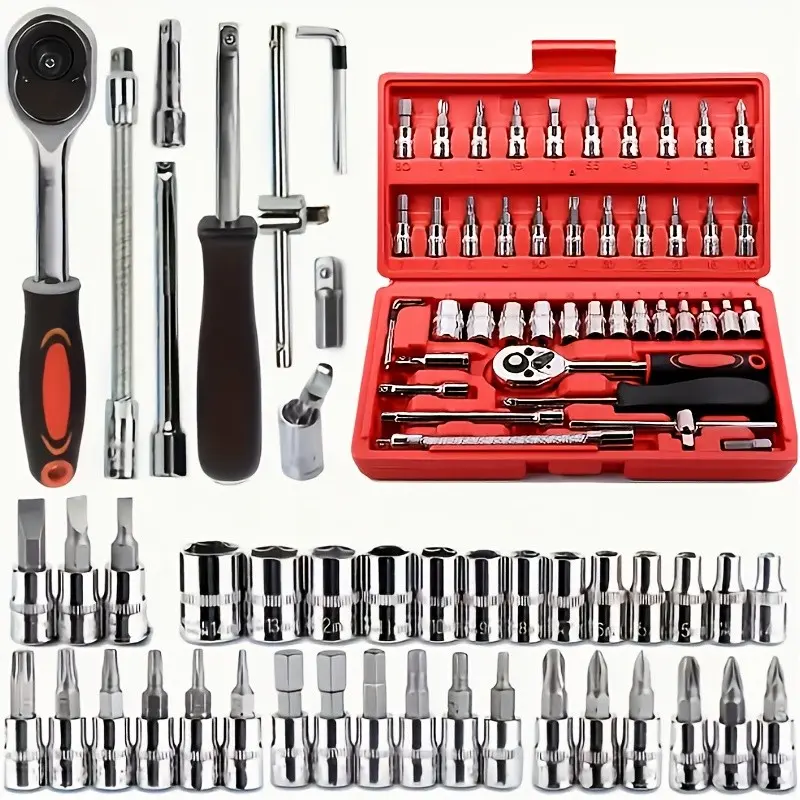 46-Piece Multi-Use Car Repair Tool Kit, Automotive Tools Kit, Motorcycle Repair Set with Plastic Storage Box, Ideal for Auto, Bike, Mechanical Maintenance