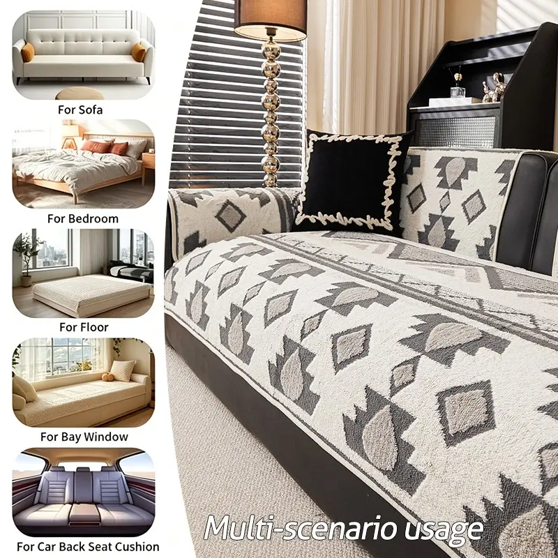 1pc Plush Sofa Cushion Cover, Pet Friendly, All Season Anti-Slip Dustproof, Geometric Rhombus Design, Reusable