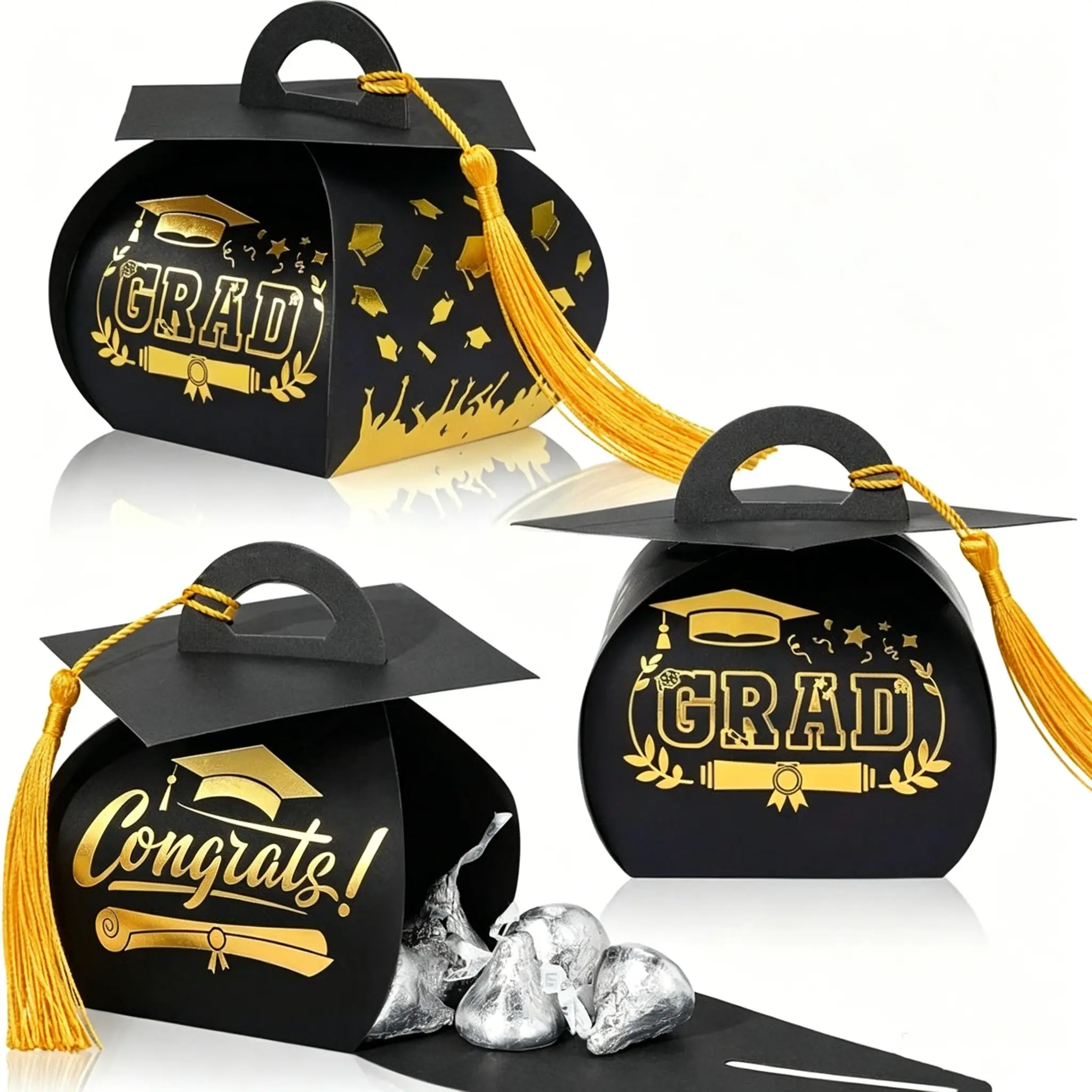 10/20pcs Graduation Hat Boxes, Party Gift Packaging, Candy Chocolate Wrappers, Graduation Prize Boxes with Fringe, Home School Events