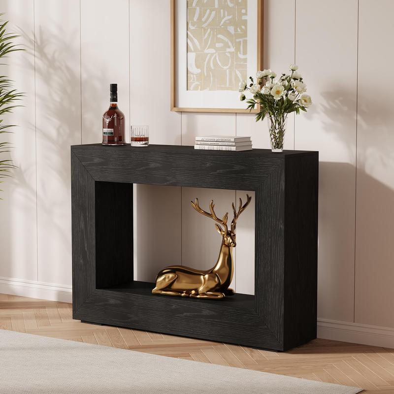 47" Entryway Console Table, Farmhouse Narrow Sofa Table with Storage Shelf, Modern Farmhouse Industrial Accent Table for Living Room Hallway Foyer