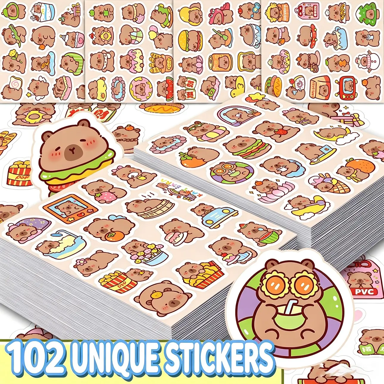 106 Creative Capybara Stickers, Kids Graffiti Journal Stickers, Charging Case Water Bottle Gift Stickers, Fun and Unique Design