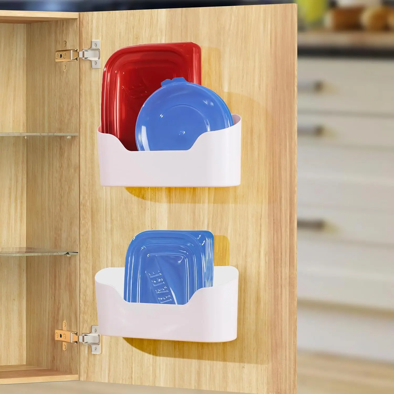 2 Pack Lid Organizers Inside Cabinet, No Drilling Adhesive Over Door Organizer, Cabinet Door Organizer Bin Holder , Over Cabinet Organizer Storage Lid Organizer for Kitchen(White)