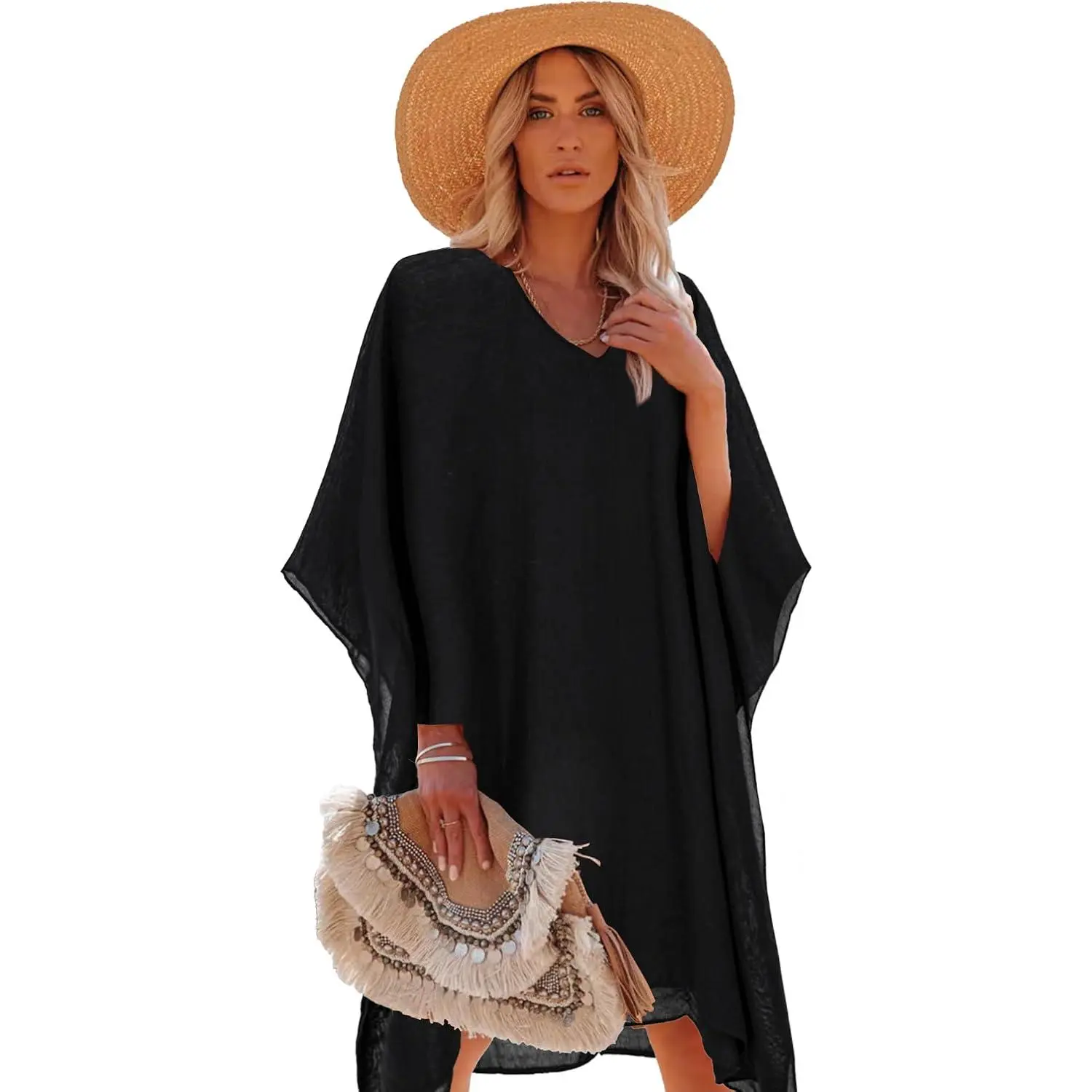 Women's Swimsuit Cover up Beach Kaftan for Bathing Suit with Floral Pattern