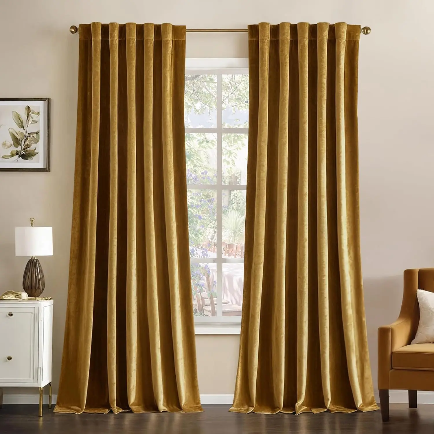 Gold Velvet Curtains 52x84 inches Luxury Blackout Curtains| Thermal, Soft Window Drapes for Bedroom Living Room, Rod & Back Tab, Golden