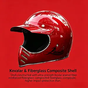2026 New Unique Retro Full Face Motorcycle Helmet, Dot Certified, Kevlar Fiberglass Shell, High Impact Resistance, Detachable Visor