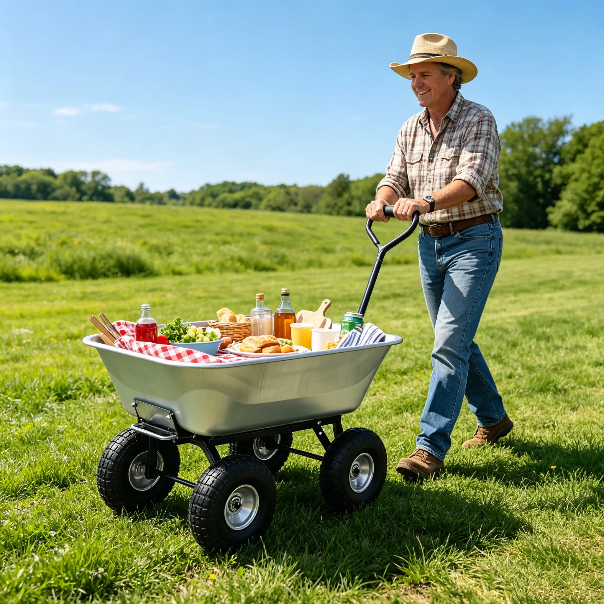 ARCH Folding Metal Garden Dump Cart Wagon with Steel Frame, 10-Inch Pneumatic Tires, 300 lb Capacity, 55L Silver Poly Bed for Outdoor Yard Lawn Gardening Hauling Soil Mulch Plants Tools, Silver Color Options, Metal Material, Product Dimensions: