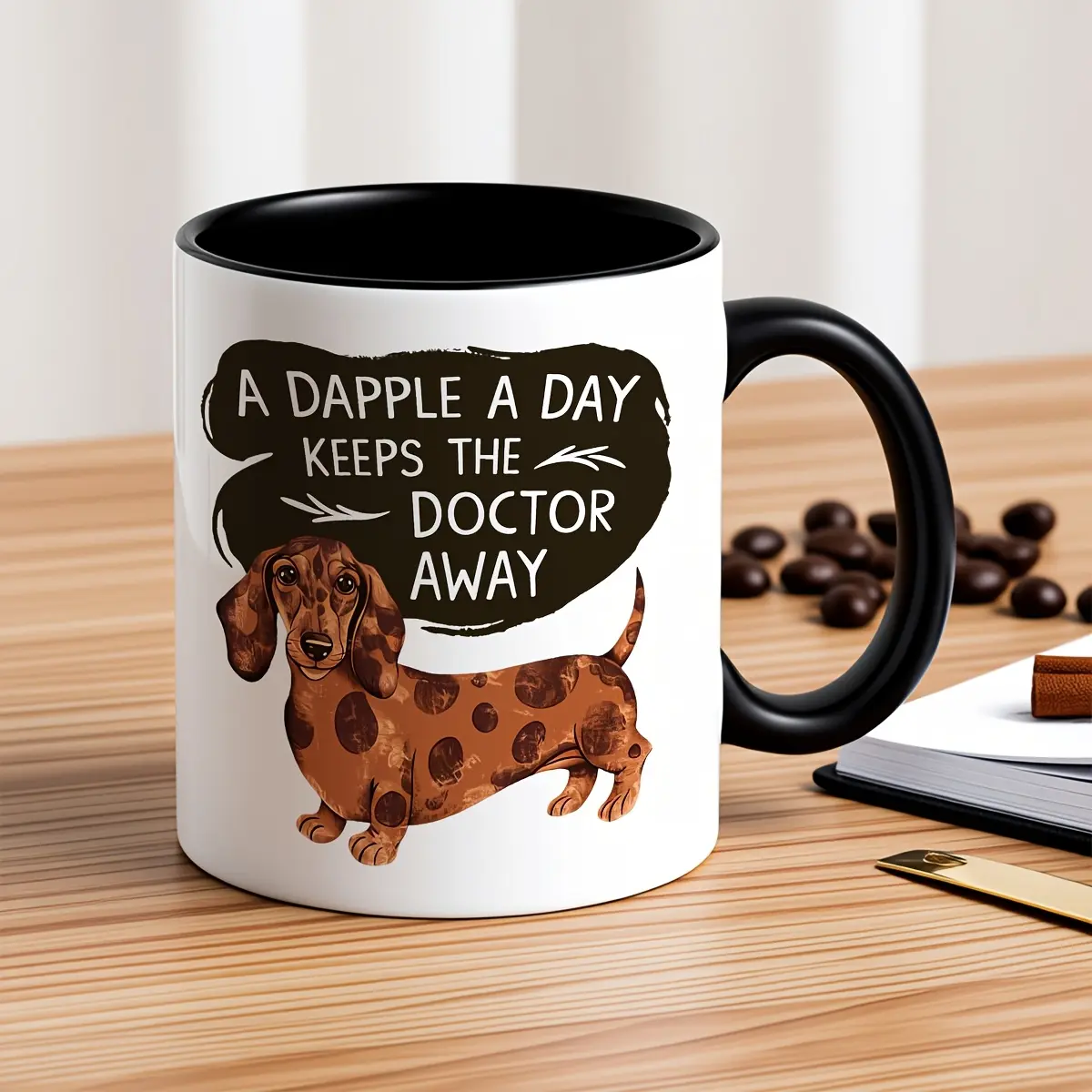 Cute Dachshund Puppy Ceramic Coffee Mug with Funny Quote, Striped Wiener Dog Tea Cup, Birthday & Christmas Gift for Dog Lovers, Office Daily Drink Cup