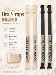 2 PCS LOVE SECRET Rhinestone Bra Straps, Adjustable Sparkly Shoulder Straps for Women, Nude & Black