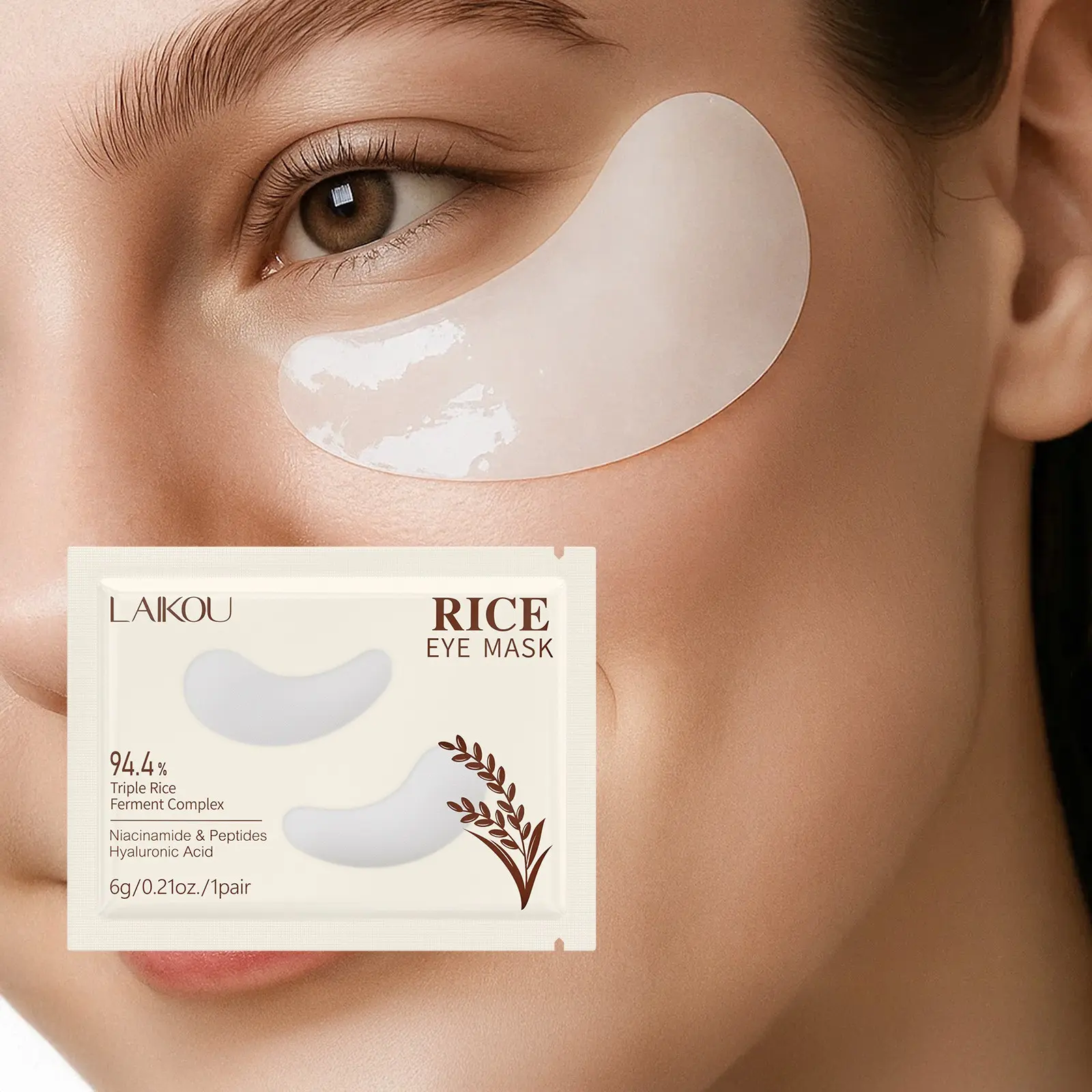 Rice Eye Mask 6g/1 Pair ， Deep Hydration Firming Under Eye Patches, Brighten & Awaken Tired Eyes, Deeply Nourishing Smoothing Eye Mask with Triple Rice Ferment Complex, Niacinamide, Peptides, Caffeine & Hyaluronic Acid, Hydrating Eye Patches