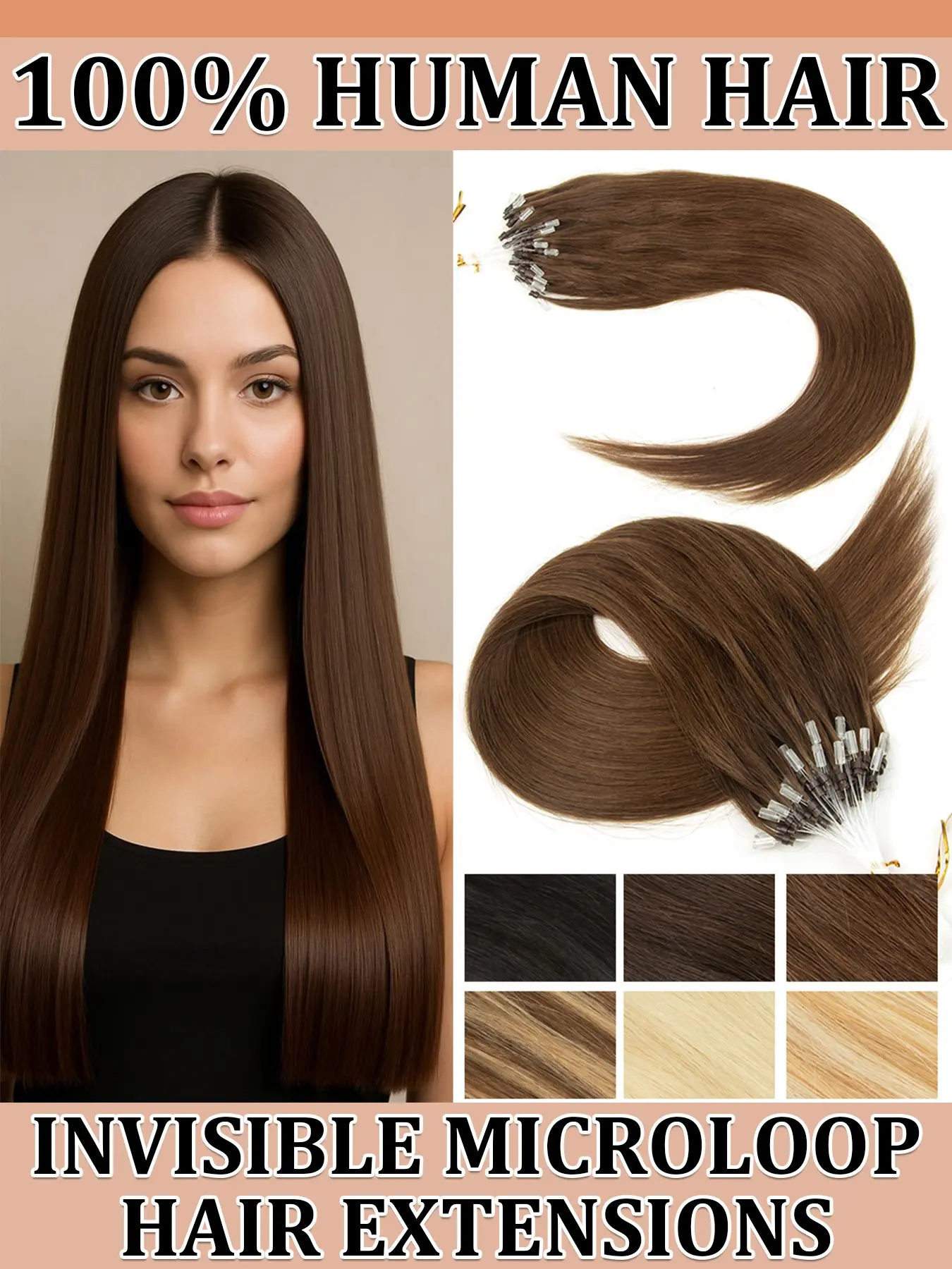 50g/pack Micro Loop Human Hair Extensions Fusion Hair Extensions 16-22 inches 50pcs Easy to Install No Glue Glueless Human Hair Natural Straight Human Hair for Women Invisible Hair Extensions