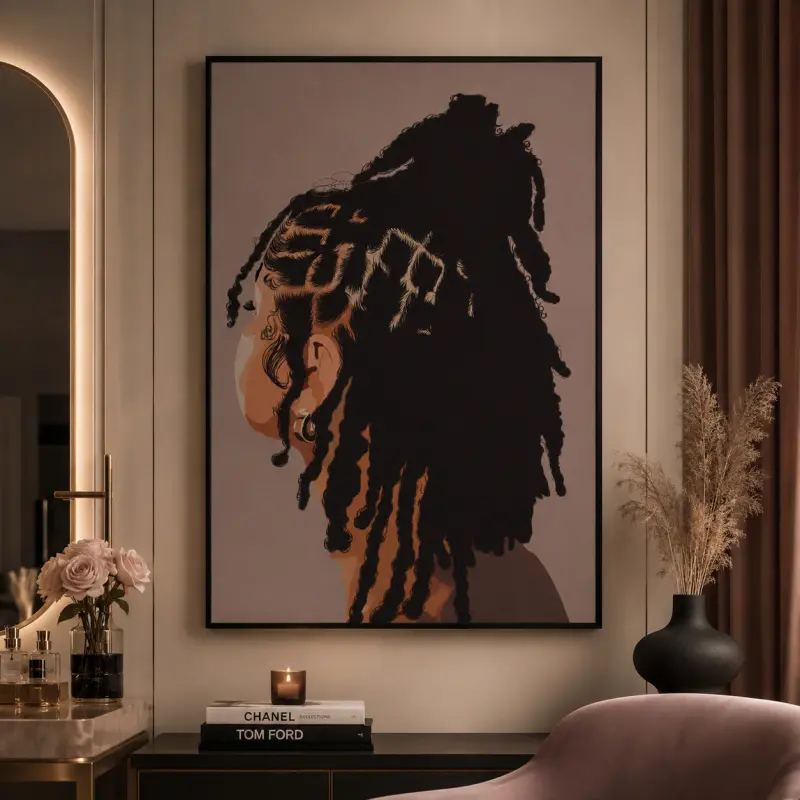 Unframed African American Art Print - Minimalist Waterproof Poster of Artistic Black Woman with Locs, Abstract Face Design, Black Girl Magic Home Decor Items for Room, Apartment Accessories, Black Woman Wall Art, Afrocentric Wall Decor, Canvas Prints