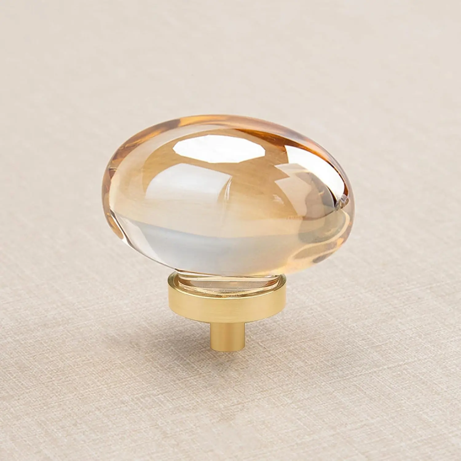 8 Pack Champagne Crystal Cabinet Knobs, Gold Cabinet Glass Knobs for Dresser Drawers Brass Furniture Hardware Pulls (Oval)