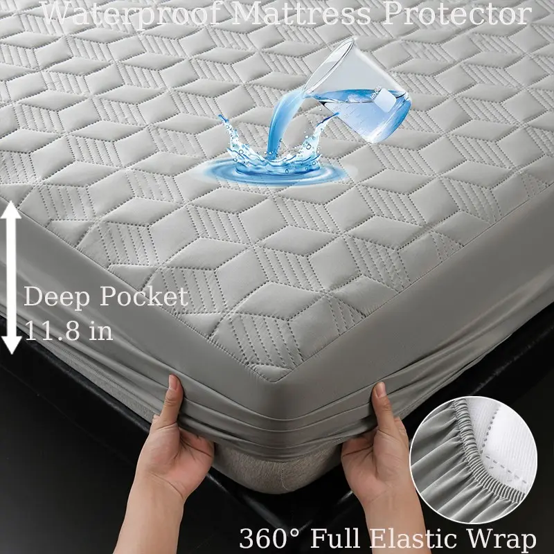 Elastic Waterproof Fitted Sheet, Quilted Mattress Protector, Soft & Skin-Friendly Bed Cover, Ideal for Bedroom Use, Durable Design