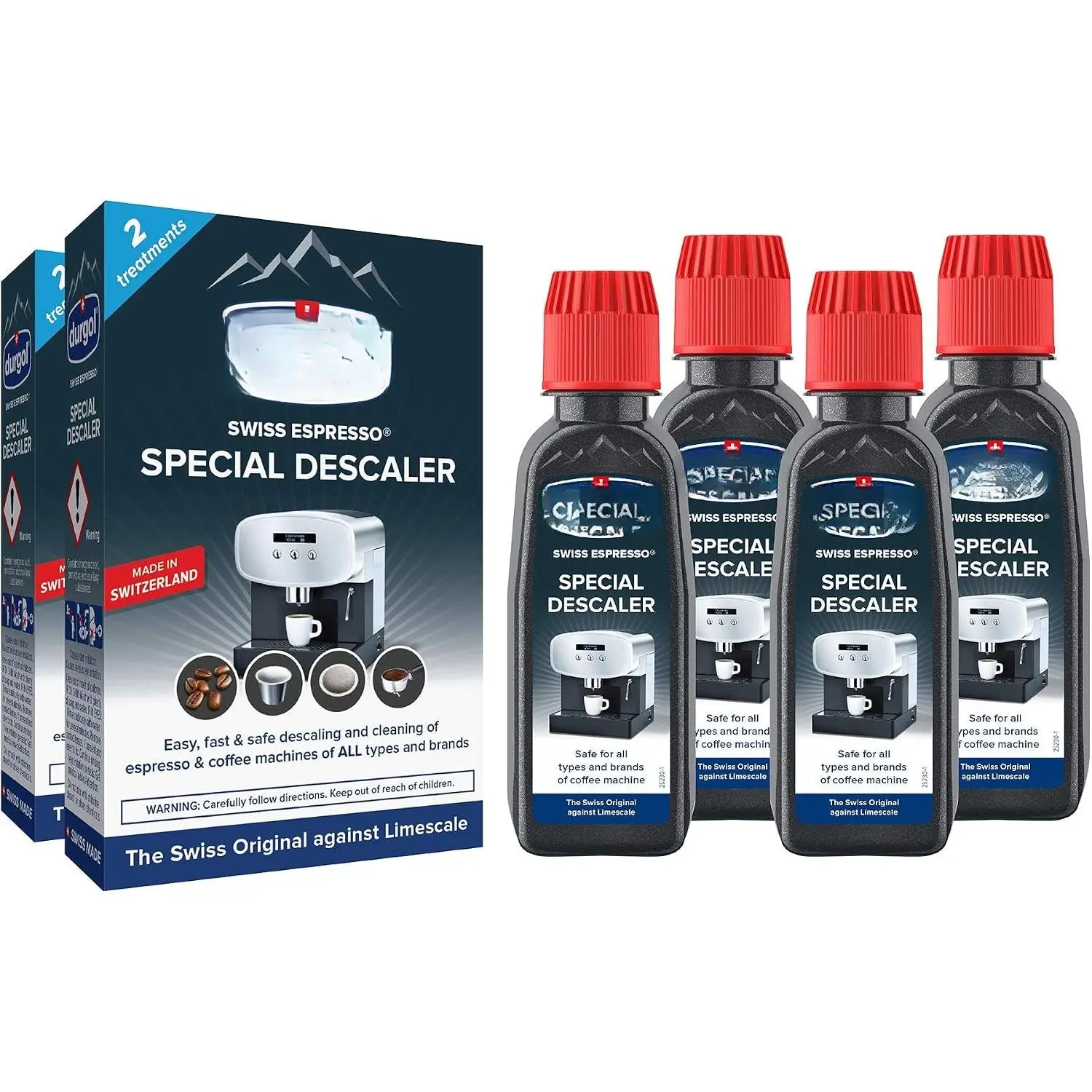 Swiss Espresso Machine Decalcifier/Descaler Solution, 4 Count