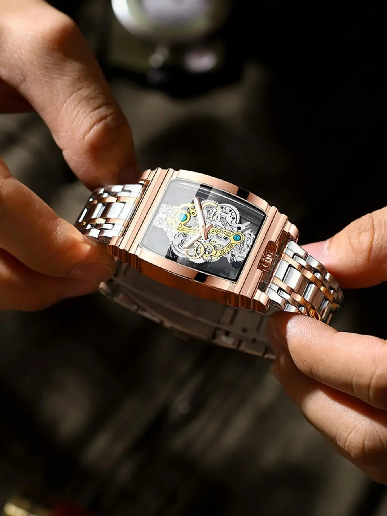 Men's Watch Wine Bucket Double sided Hollow out Watch Fully Automatic Business Leisure Waterproof Night Light