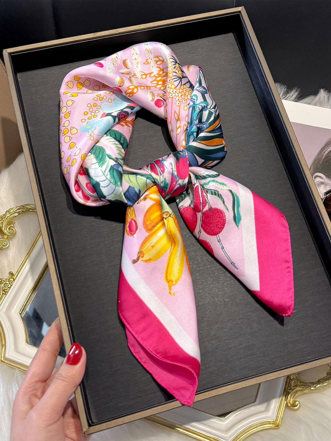 Women's Floral Print Square Scarf, Boho Style Scarf, Fashionable Soft Lightweight Bandana for Women, Casual Versatile Scarf for Daily Wear, Fashion Accessories for Women & Girls