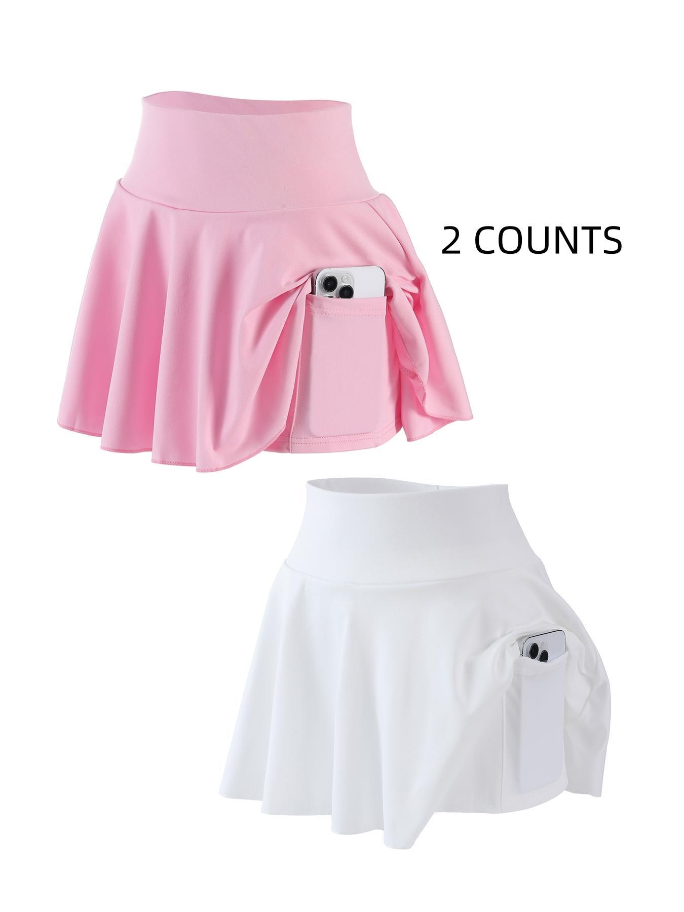 Women's Solid Color High Waist Pocket Sports Skort, Casual Comfy Breathable Skort for Outdoor Sports, Ladies Sportswear for All Seasons, Sporty Breathable Skorts