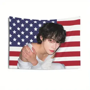 1pc 2D Flat Style 1pc 2D Printed Radiant American Flag Tapestry Heavyweight 200G with Polyester Korean Style Concert Merchandise Patriotic Tour Banner Fan Gift Birthday Gift And Performance Souvenir (Free Installation Package Included)