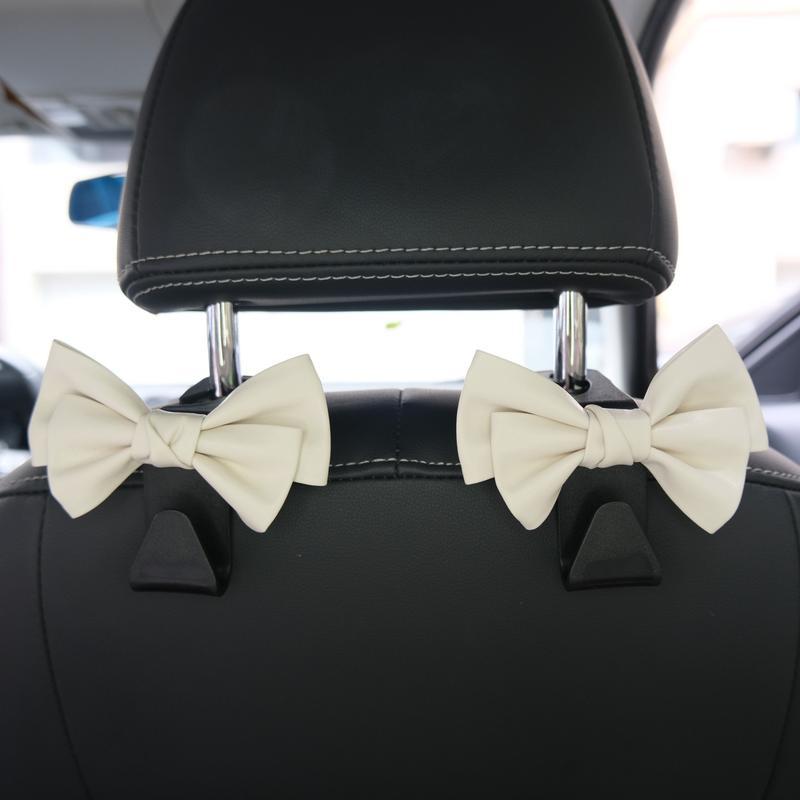 Cute Bowknot Car Seat Back Hooks 2Pcs, Premium Leather Dual Capacity Car Storage Hooks, Easy Install Interior Car Accessories Must Have,Cute Car Accessories for Women