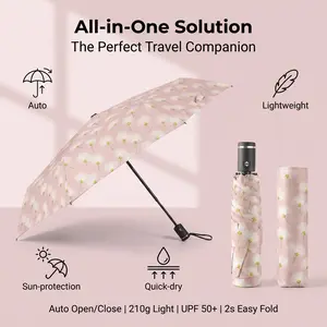 Easy Fold Waterproof Portable Fashion Women's UV Protection Farmhouse Style Lightweight  Rain and Sun Umbrella