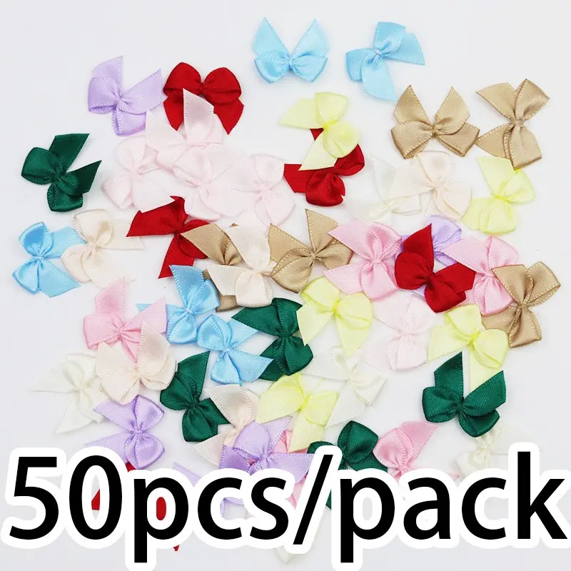 50 Pieces 2.5*2.5cm Ribbon Bow, Gift Wrap Bows, Gift Wrapping Supplies, Elegant Decorations for Weddings, Festivals, DIY Crafts, Office, Wreaths, Party Supplies
