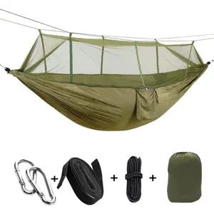 Camping Hammock with Net Netting, Single & Double Tree Hammock Net, Lightweight Nylon Portable Hammock Backpacking, Camping, Travel, Beach, Yard Army Green