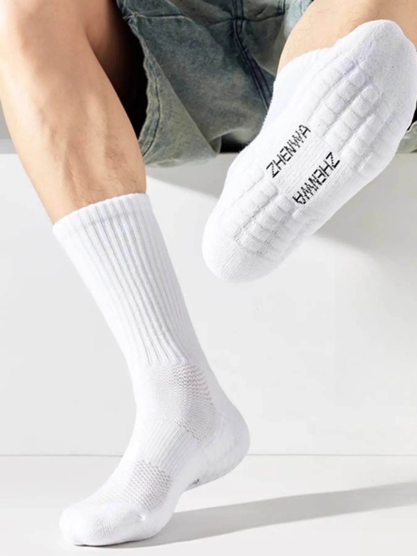 10 Pairs Crew Socks, Breathable Mesh Men's Waistband Casual Sports Mid-Calf Socks, All Seasons Plain Style Footwear